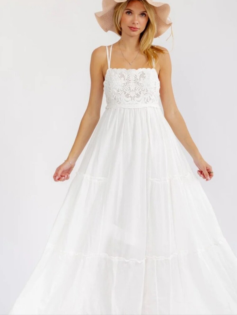 White Lace Bodice Maxi Dress New - Picture 2 of 3